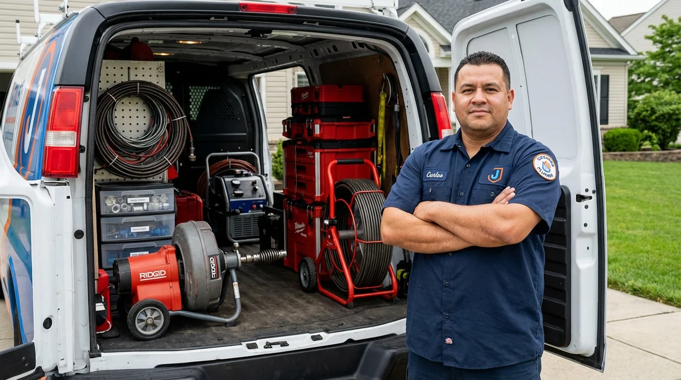 Professional drain cleaning equipment and Johns Plumbing LLC plumber in Hormigueros