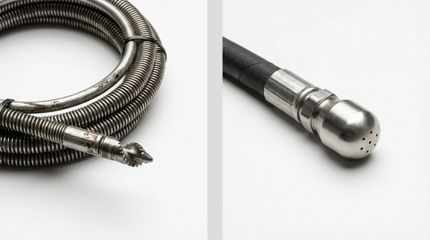 Drain snake cable and hydro jetting nozzle used for drain cleaning in Hormigueros, PR