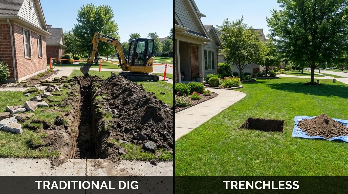 Trenchless sewer repair with minimal yard damage versus traditional excavation in Hormigueros, PR